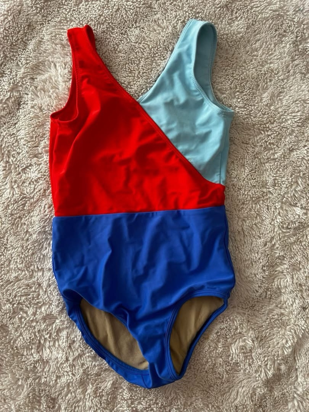 Five Dancewear Colorblock Dance Leotard - Red, Light Blue & Royal Blue Size YXL